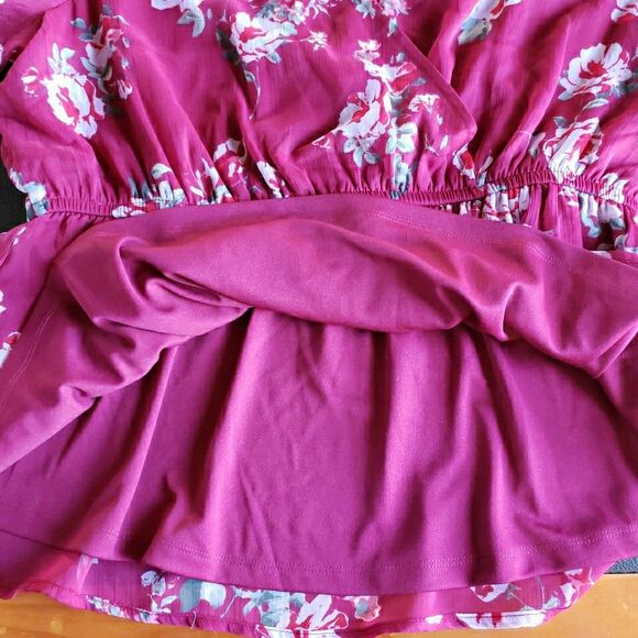 NWT Maurices Blouse Size XXL Burgundy Floral V Neck Ruffle Coquette Victorian - Picture 6 of 10